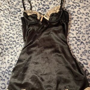 2 Cute Black Chemise with Cream Lace Trim
